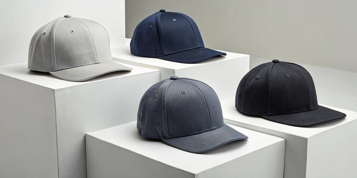 A collection of stylish Beisbol 31 fitted hats in gray, navy, blue, and black.