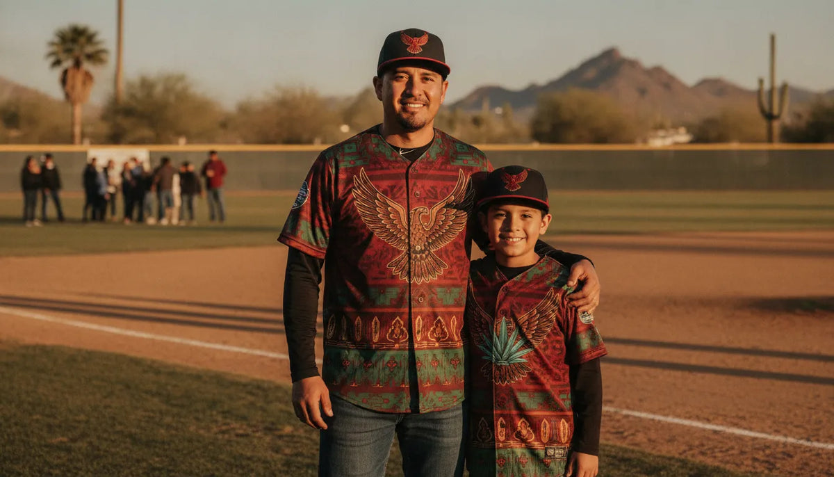 Arizona fan wearing Mexican baseball apparel at a sunny game day