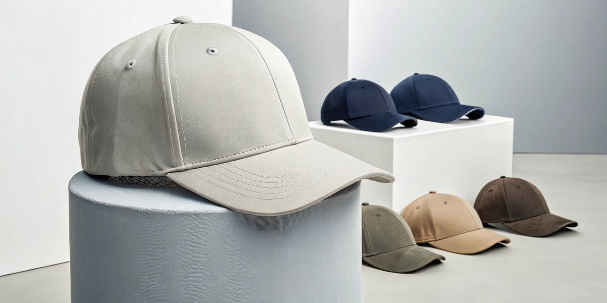 Structured Beisbol Barbas hats in black and tan, showing their bold design.