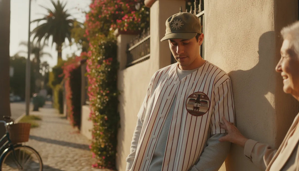 Mexican state baseball jersey and embroidered cap styled for California casual wear