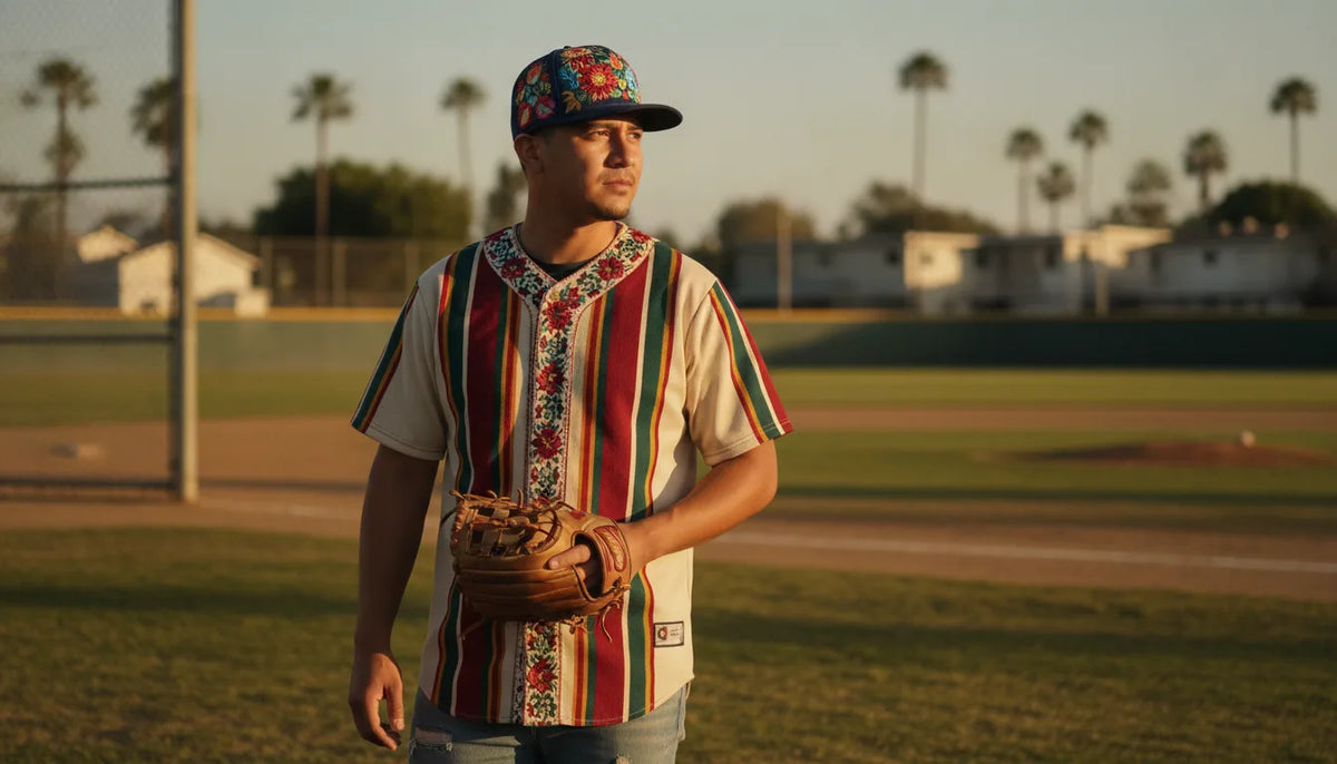 Mexican-style beisbol California fitted hats and jersey at a California ballpark
