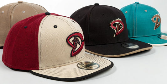 A collection of Beisbol Diamondbacks hats in different styles like fitted, snapback, and flexfit.