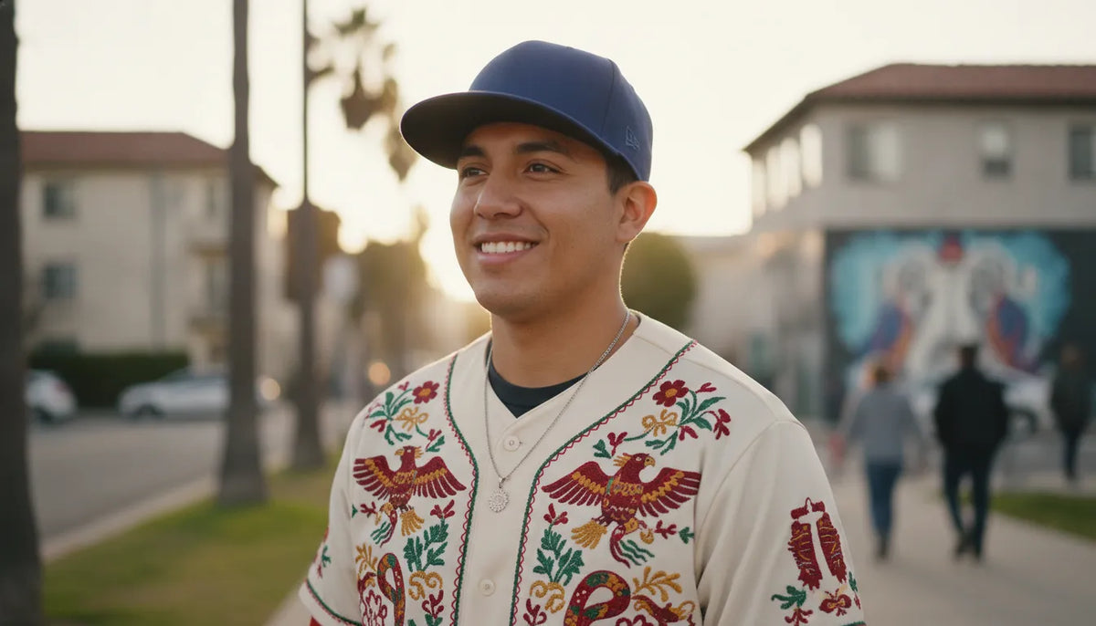 Mexican-style fitted baseball hat and jersey in Los Angeles