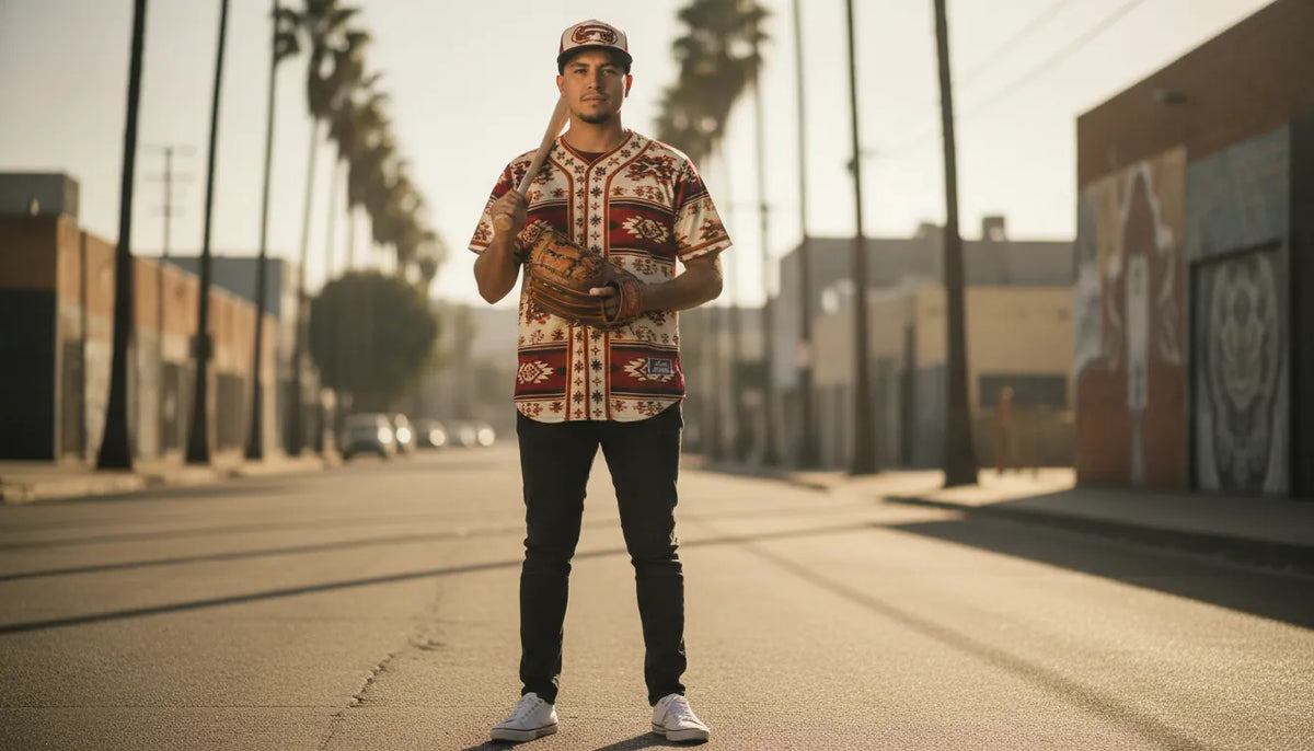 Beisbol Los Angeles inspired apparel with an estado baseball jersey and cap