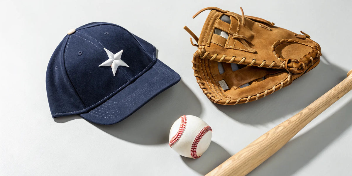 Texas beisbol fan shop gear including a baseball, bat, and cap.