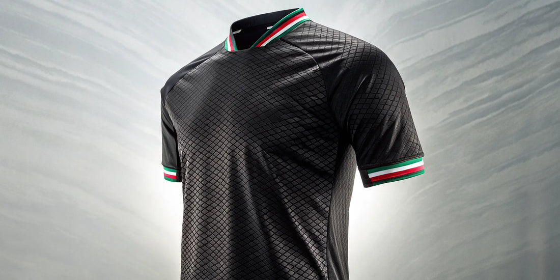 Black Mexico jersey with iconic green, white, and red trim on the collar and sleeves.