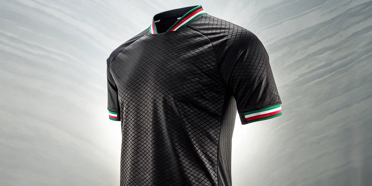 Black Mexico jersey with iconic green, white, and red trim on the collar and sleeves.