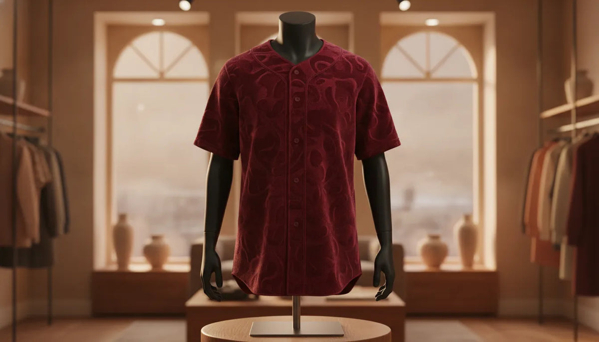 Jersey de béisbol color burgundy con detalles bordados