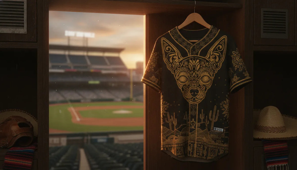 Gold and black Chihuahua-inspired Mexican baseball jersey