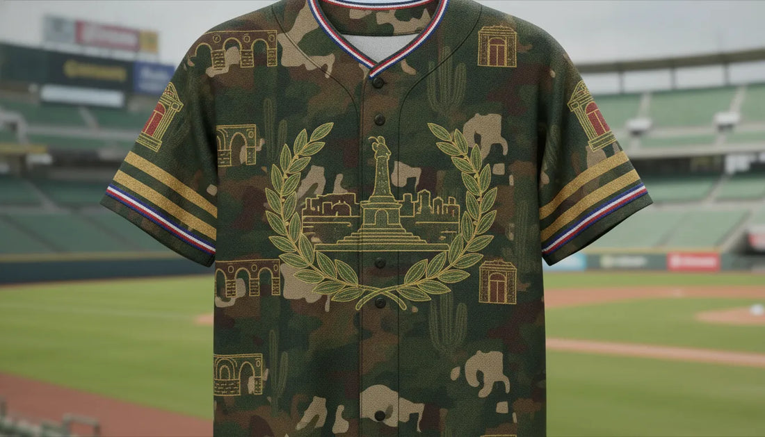 Guanajuato-inspired green camo baseball jersey