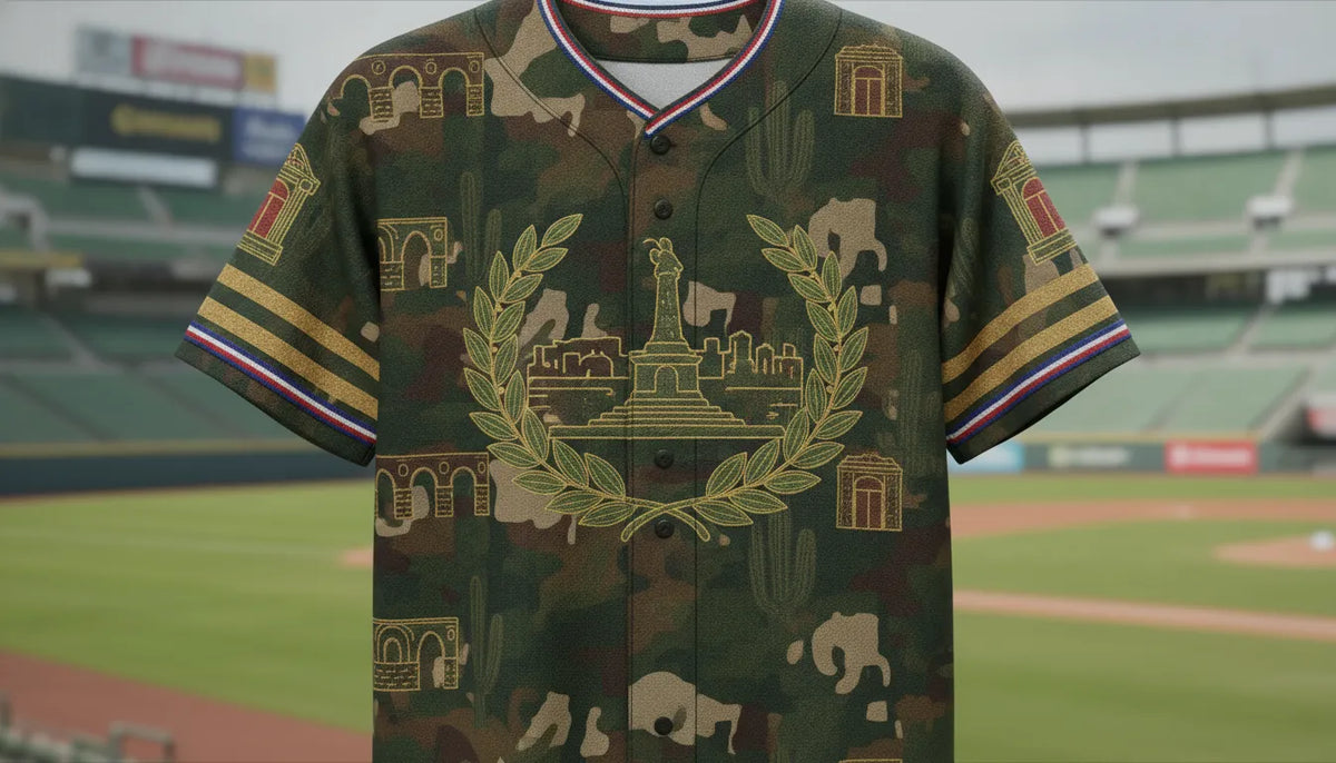 Guanajuato-inspired green camo baseball jersey