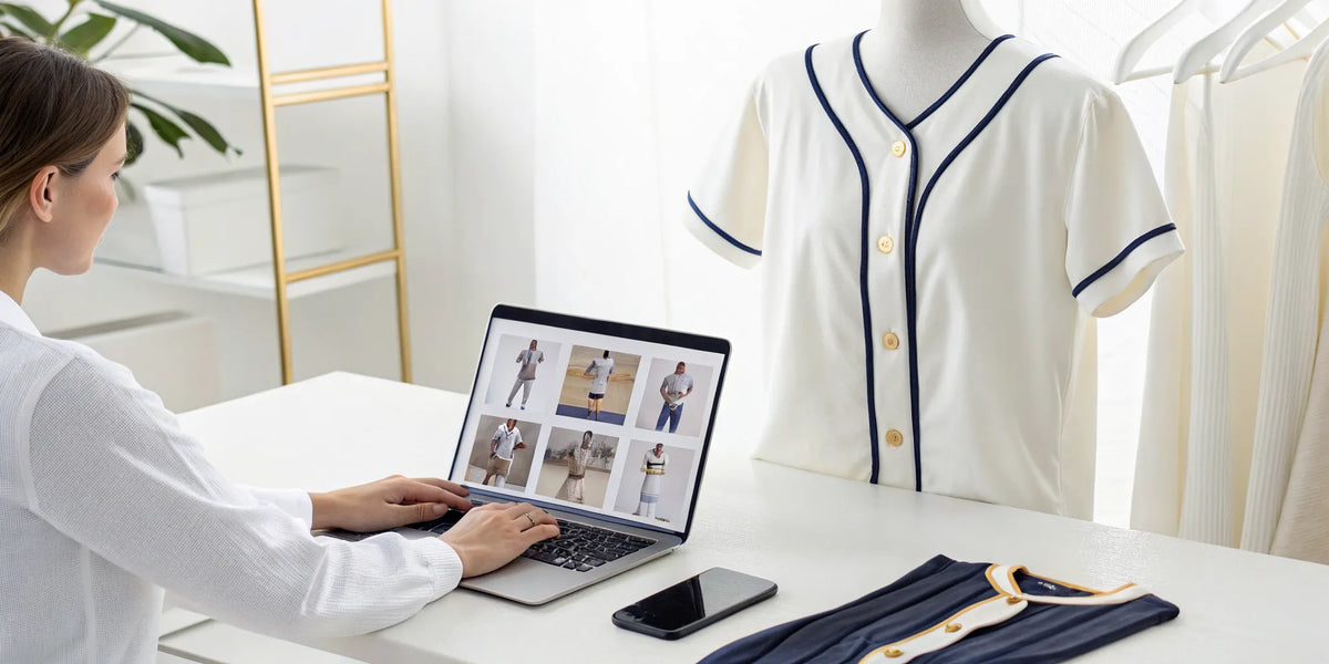 A person shops online to buy an authentic Jalisco baseball jersey.