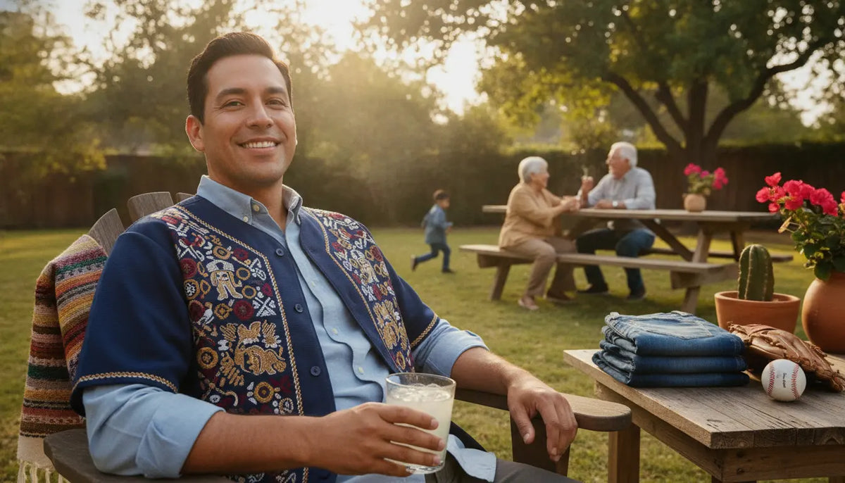 Mexican heritage jersey worn at a family baseball gathering