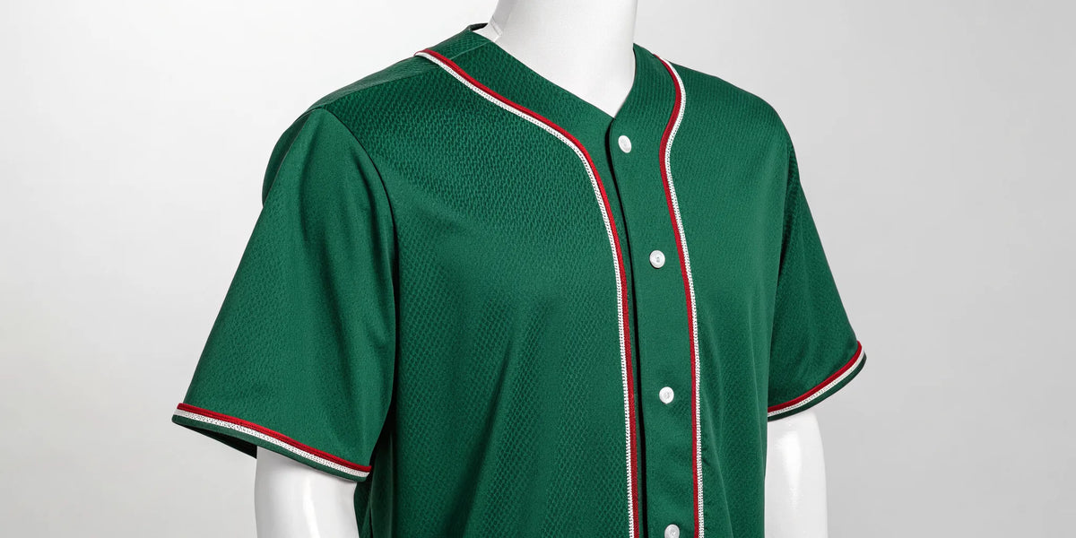 Green Mexico baseball jersey with red and white trim.