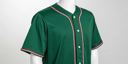Green Mexico baseball jersey with red and white trim.