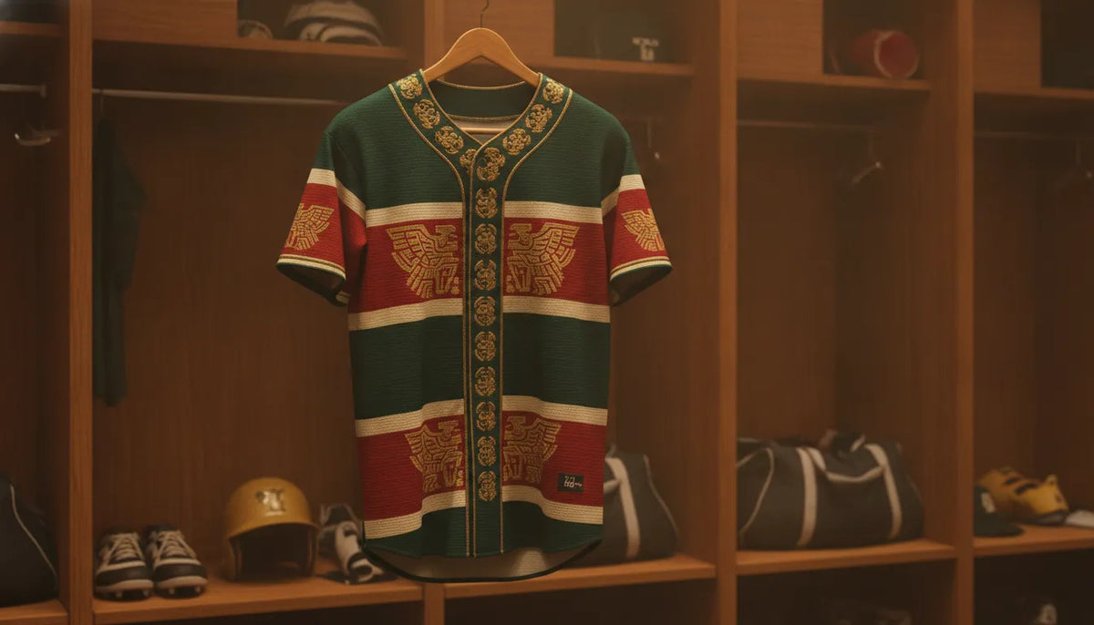 Mexico baseball jersey displayed in a stadium locker