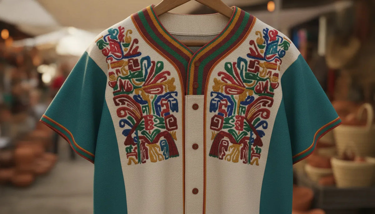 Jersey de béisbol hecho en México con detalles bordados