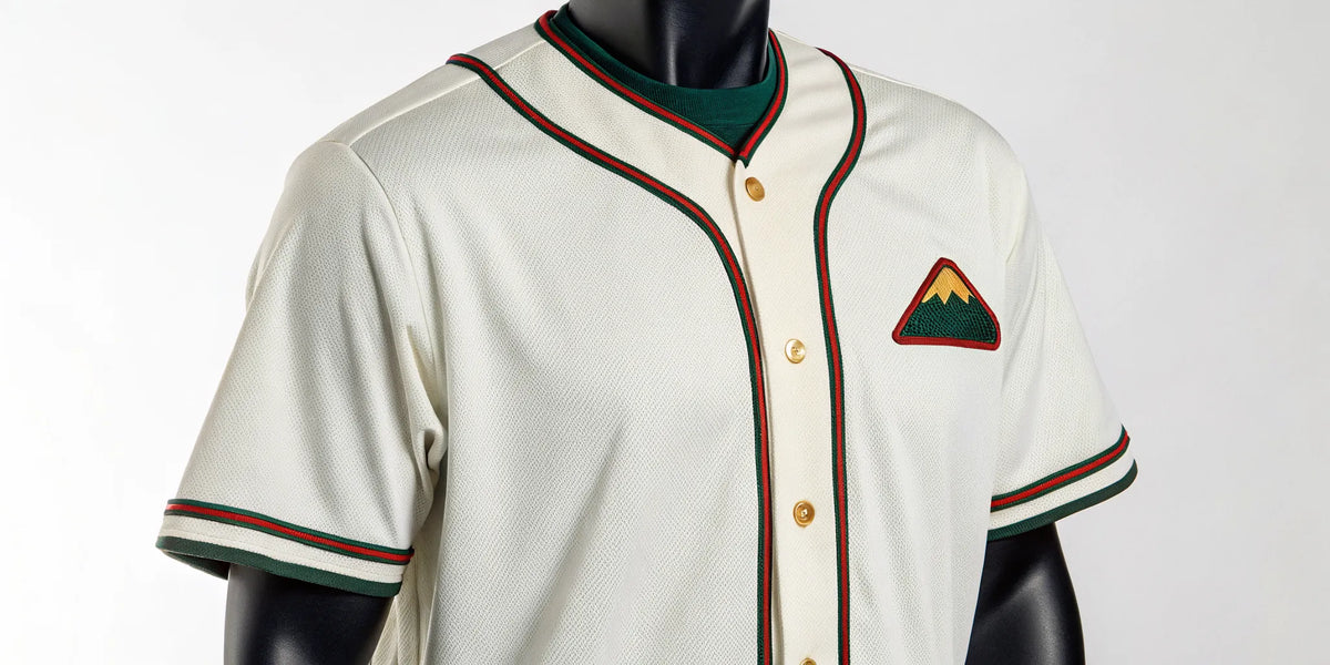 Authentic Sinaloa baseball jersey for sale with a detailed embroidered mountain patch.