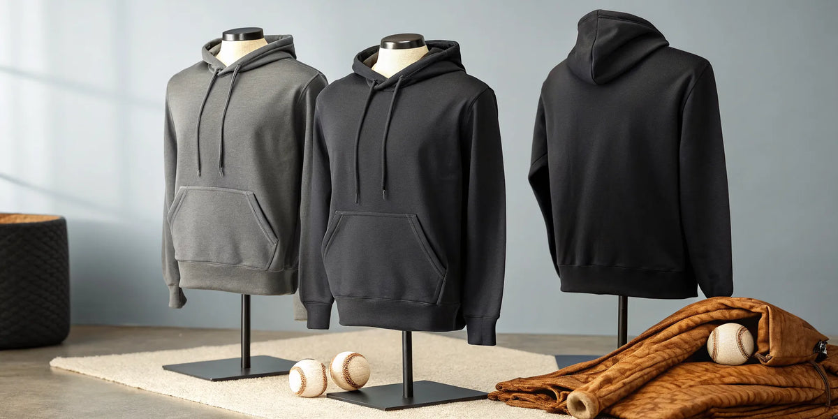 Authentic gray and black Charro baseball hoodies with team logos.