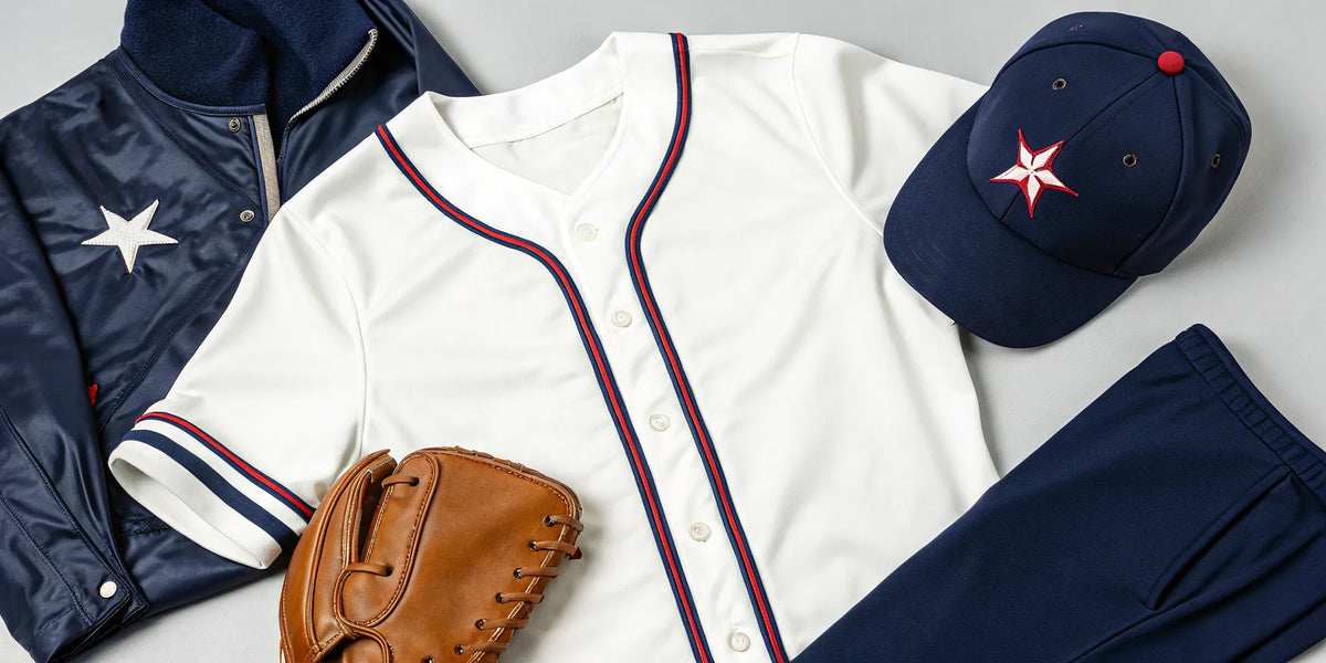 Texas beisbol athletic apparel collection with a jersey and cap.