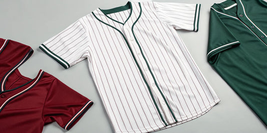 Mexican baseball apparel, including jerseys in classic pinstripe, green, and red styles.