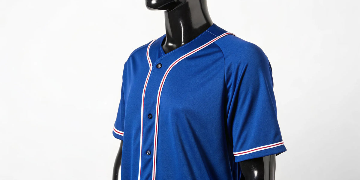 A quality blue Guerrero baseball jersey with red and white trim and an athletic fit.