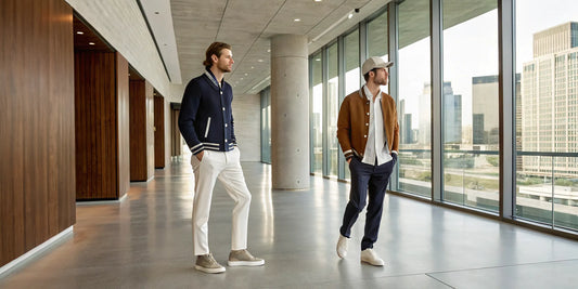 Men modeling jackets and caps from the Texans beisbol streetwear collection.