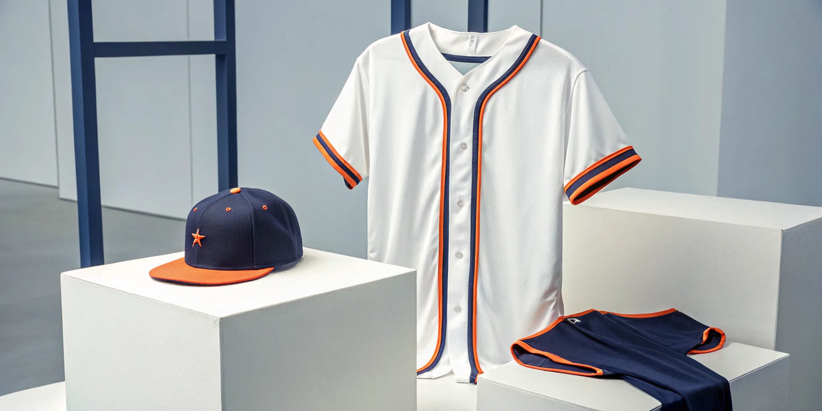 Astros beisbol fan gear featuring a white jersey and navy cap.