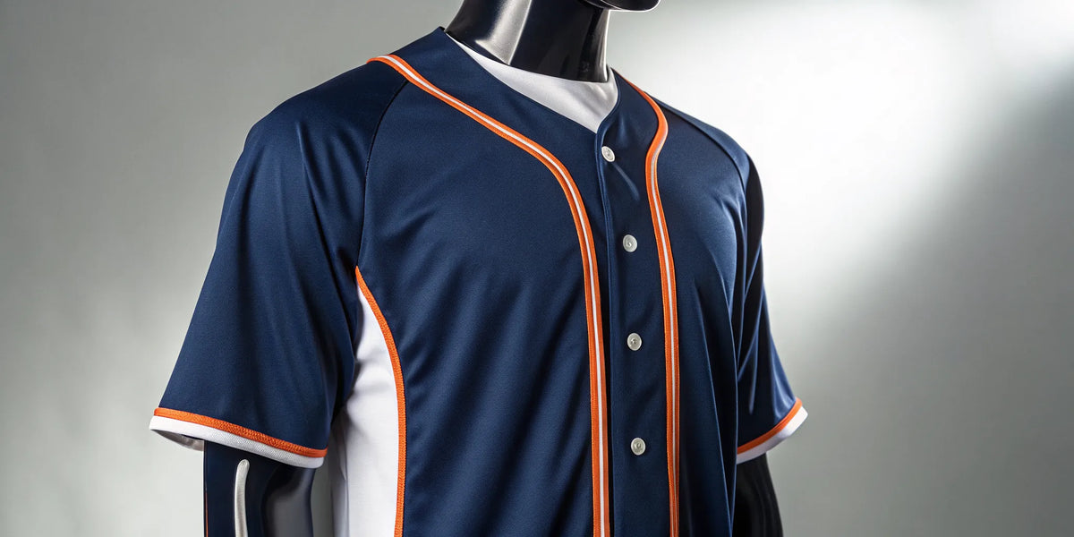Navy blue Astros beisbol jersey with orange trim and white accents.